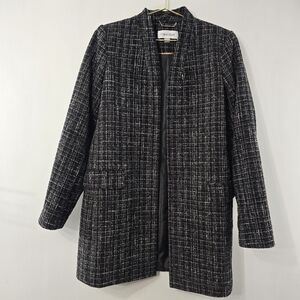 Calvin Klein Tweed Boucle Metallic Open Front Longline Tunic Blazer Jacket 12P
